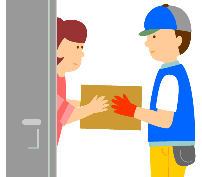 配達員に宅配キットを手渡す女性のイラスト